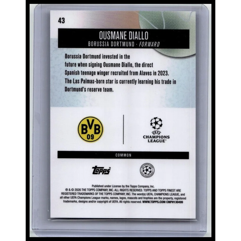 2025-26 Finest UEFA Ousmane Diallo #43 Borussia Dortmund Blue Checkerboard #/99